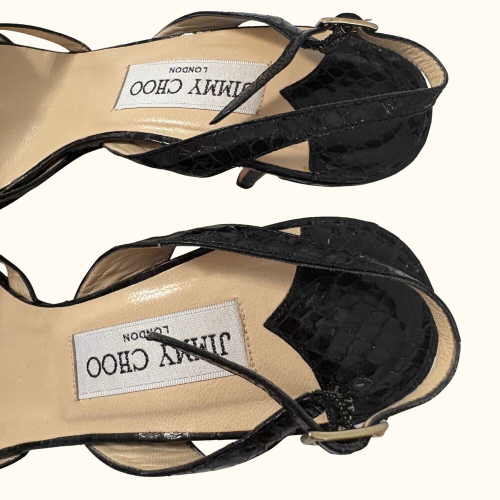 Jimmy Choo Snakeskin Print Leather Strappy High Heels Slingback Glam Party 38.5 - Picture 8 of 8